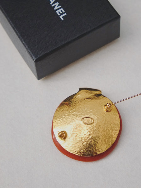 CHANEL dark orange irregular stone brooch (vintage)