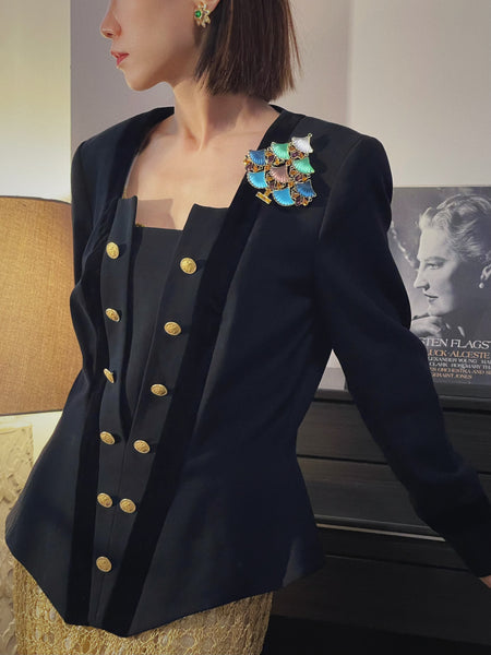 Cristobal London XL multicolour glass and crystals Christmas tree brooch (vintage) | on slowness