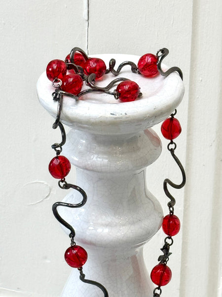 Cecile Jeanne Twisted Red Resin Beaded Necklace (Vintage)