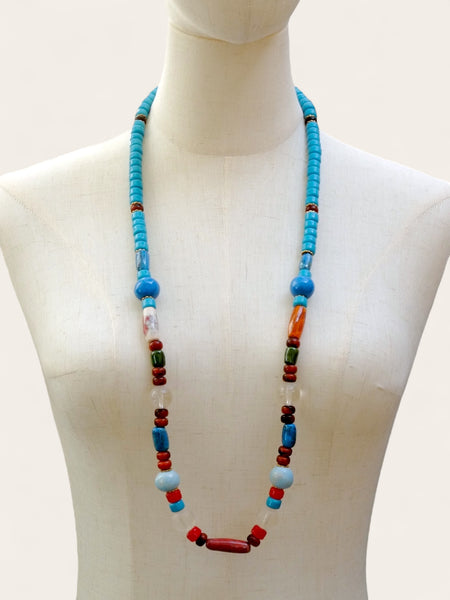 YSL multi-colour glass and hand-painted ceramic beads long necklace (vintage)