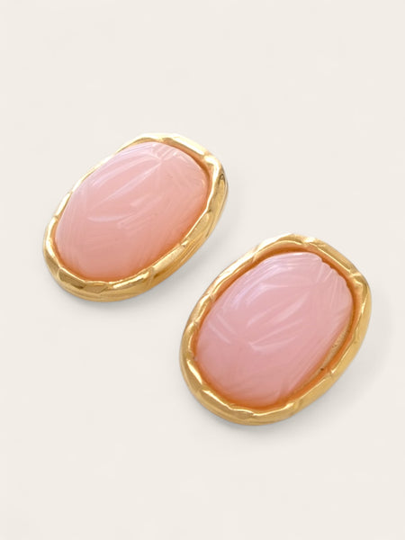 Givenchy pastel pink scarab oval earrings (vintag