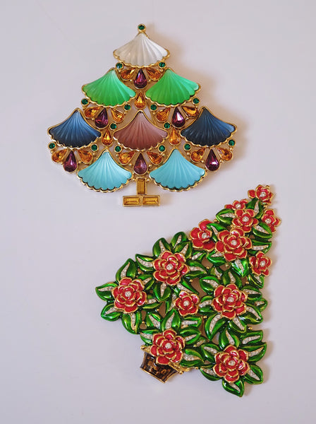 Cristobal London XL enamel Christmas tree brooch (vintage)