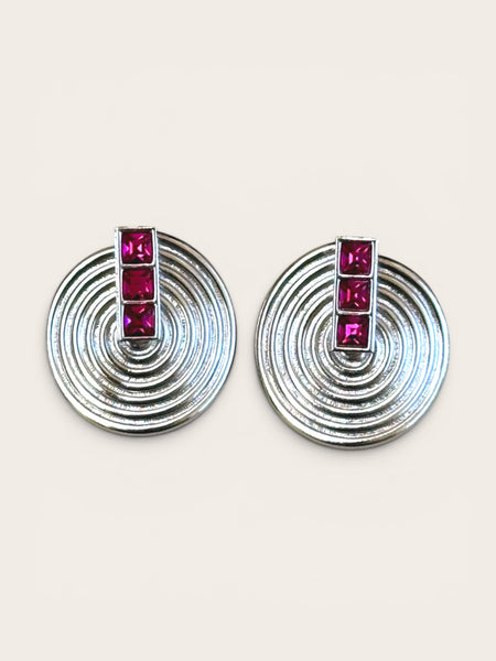 YSL Round Metal Earrings with Pink Crystals