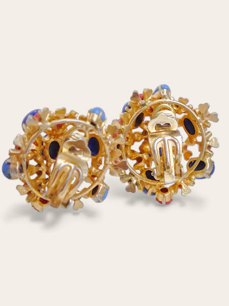 Chr Dior 1967 blue and coral colours cabochon earrings (Vintage)