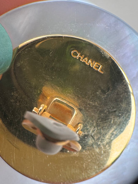 CHANEL Mother of Pearl with Black Woven Statement Earrings (Vintage)