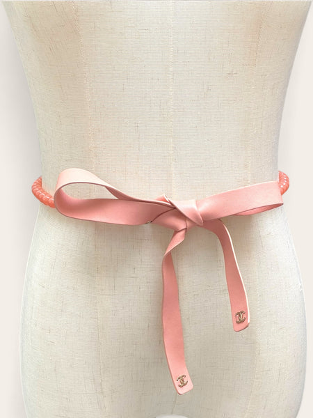 CHANEL 22A glass beads pink leather belt