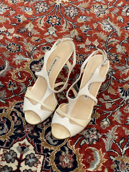 Manolo Blahnik white python sandals