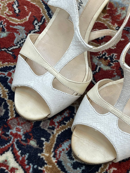 Manolo Blahnik white python sandals