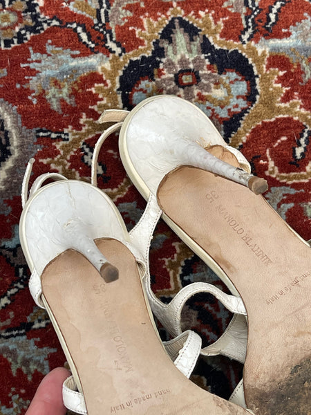 Manolo Blahnik white python sandals