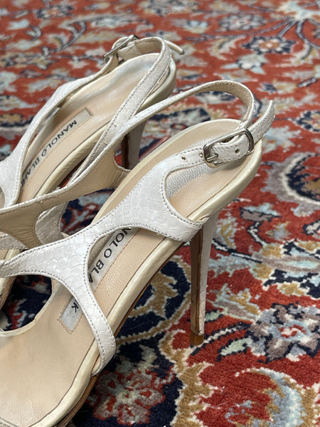 Manolo Blahnik white python sandals