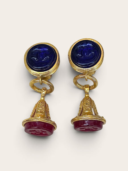Chanel Drops Gripoix Glass Cherry Cobalt, circa 1993
