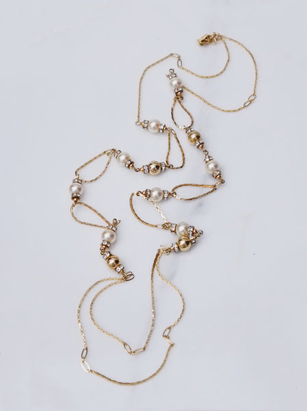 Vintage Chr Dior pearls double-chain long necklace | ON SLOWNESS
