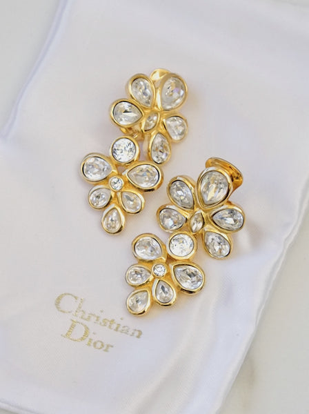 Vintage Christian Dior Cluster Crystal Drop Earrings bridal wedding | on slowness