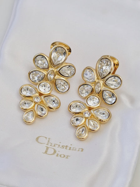 Vintage Christian Dior Cluster Crystal Drop Earrings bridal wedding | on slowness