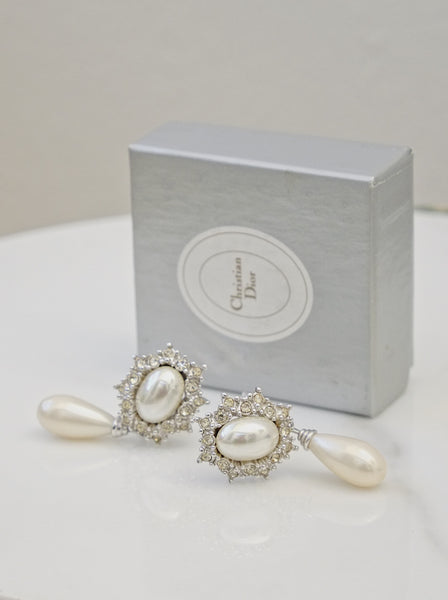 Vintage Christian Dior Faux Pearl Drop Earrings bridal wedding | on slowness