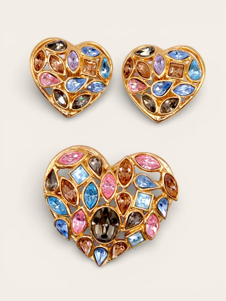 Vintage YSL hearts earrings and brooch set, made by Goossens | on slowness