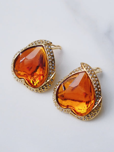 YSL Yves Saint Laurent orange hearts earrings (Vintage) | ON SLOWNESS