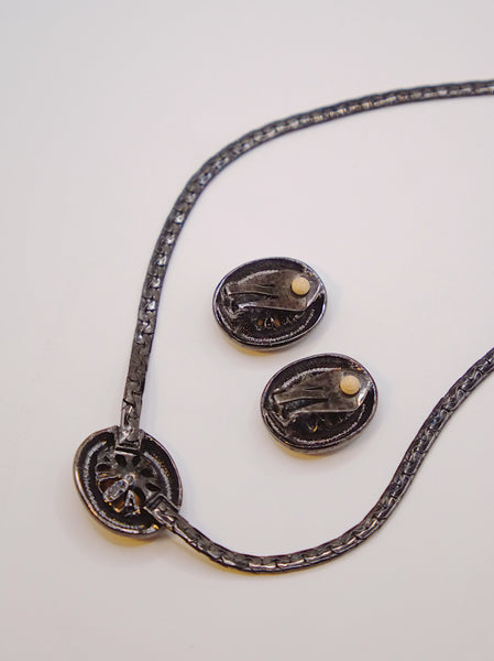 YSL Yves Saint Laurent crystals earrings + necklace set (Vintage) | on slowness