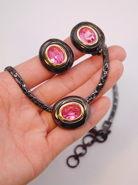 YSL Yves Saint Laurent crystals earrings + necklace set (Vintage) | on slowness