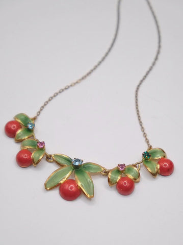 50s Enamelled cherry necklace (vintage)