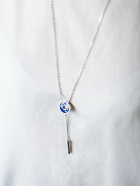 Yichuan Jewellery silver, antique blue and white porcelain necklace square circle small | On Slowness Fashion 