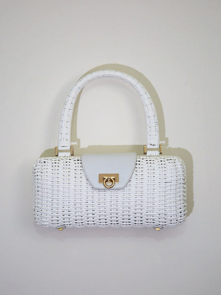 Salvatore Ferragamo white Gancini Gancino lock wicker bag (vintage)