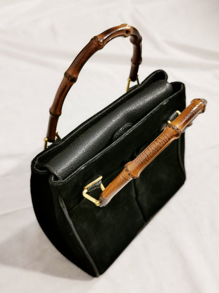 Reserved for India, Gucci bamboo handbag black suede (Vintage)