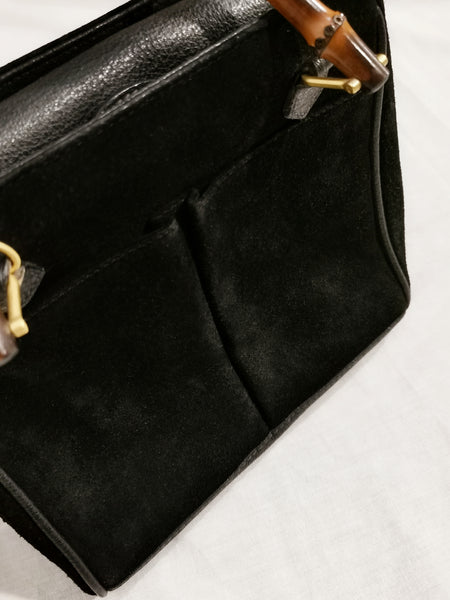 Reserved for India, Gucci bamboo handbag black suede (Vintage)