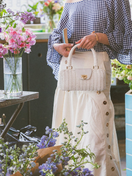 Salvatore Ferragamo white Gancini Gancino lock wicker bag (vintage)