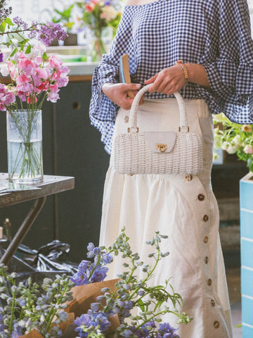 Salvatore Ferragamo white Gancini Gancino lock wicker bag (vintage)