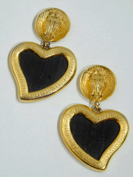 YSL Yves Saint Laurent wood hearts earrings (Vintage)