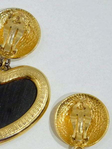 YSL Yves Saint Laurent wood hearts earrings (Vintage)