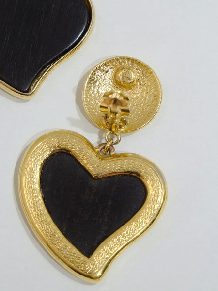 YSL Yves Saint Laurent wood hearts earrings (Vintage)