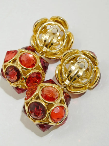 YSL Yves Saint Laurent faceted crystals clip on earrings (Vintage)