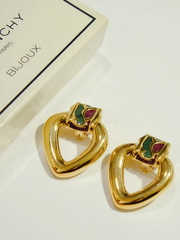 Givenchy enamel heart clip on earrings (vintage)