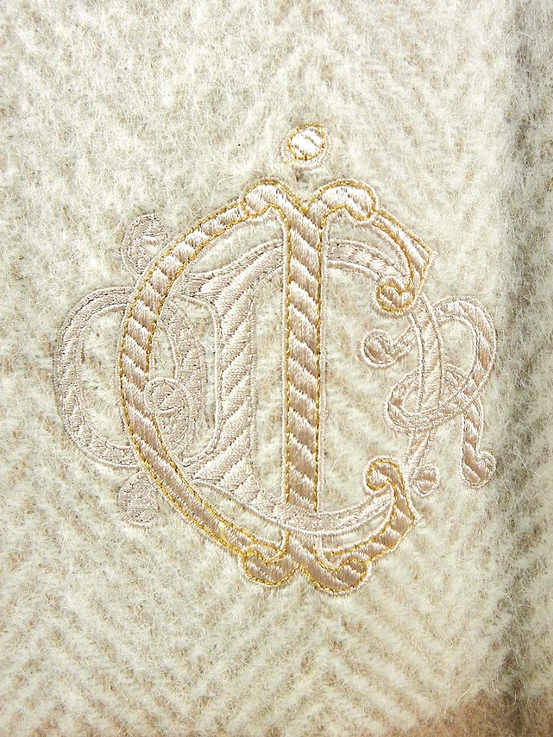 Christian Dior Scarf Wool Authentic Ivory Logo Used Vintage