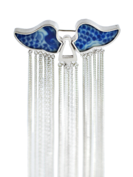 Yichuan Jewellery silver and antique blue and white porcelain angel brooch | On Slowness Fashion