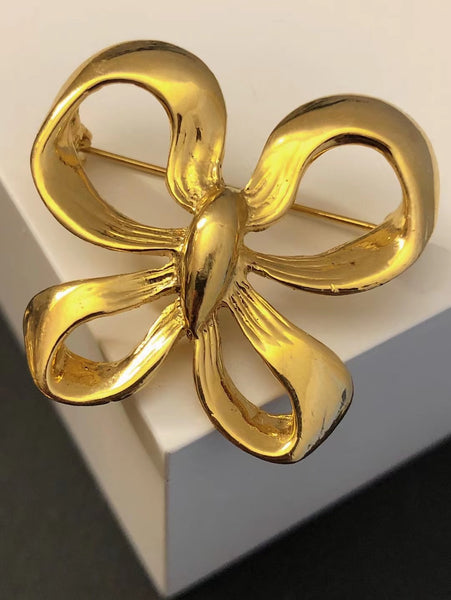 YSL Yves Saint Laurent black raffia bow brooch (Vintage)