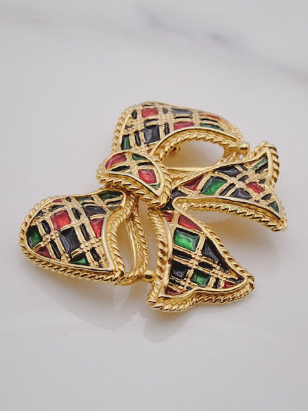 Vintage Butler & Wilson BW tartan raffia bow brooch | on slowness