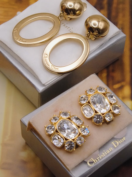 Pre-owned vintage Christian Dior crystals bridal wedding earrings | on slowness
