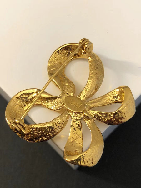 YSL Yves Saint Laurent black raffia bow brooch (Vintage)