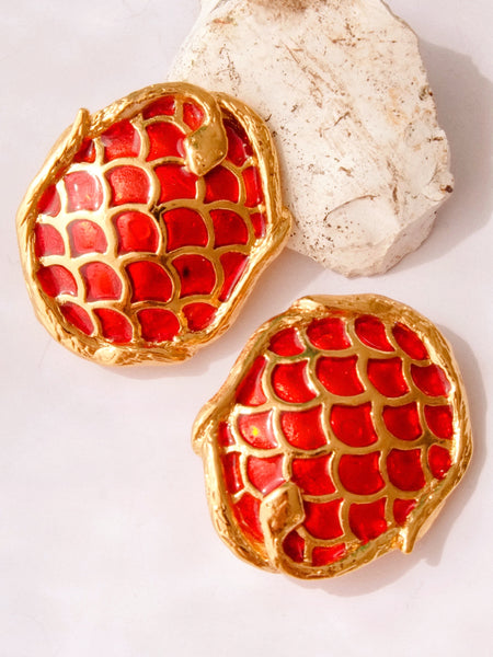 vintage YSL Yves Saint Laurent red enamel snakes earring | on slowness