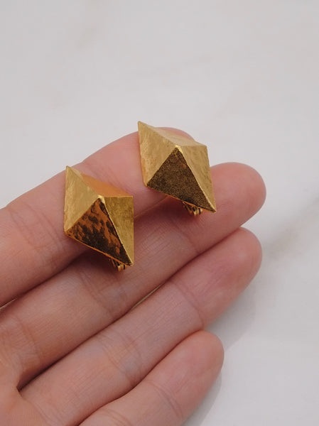 YSL Yves Saint Laurent golden pyramids clip on earrings (vintage)