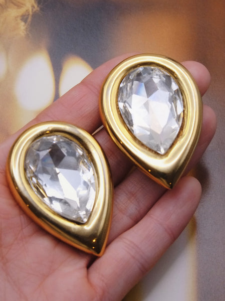 Vintage Butler & Wilson gold and crystal teardrop earrings | on slowness