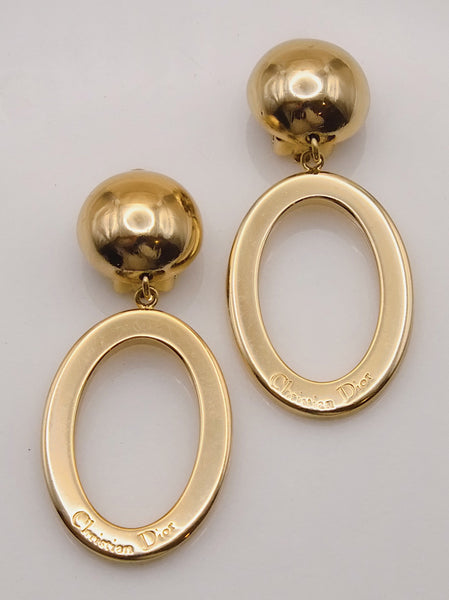 Pre-owned vintage statement Christian Dior golden hoop earrings | on slowness