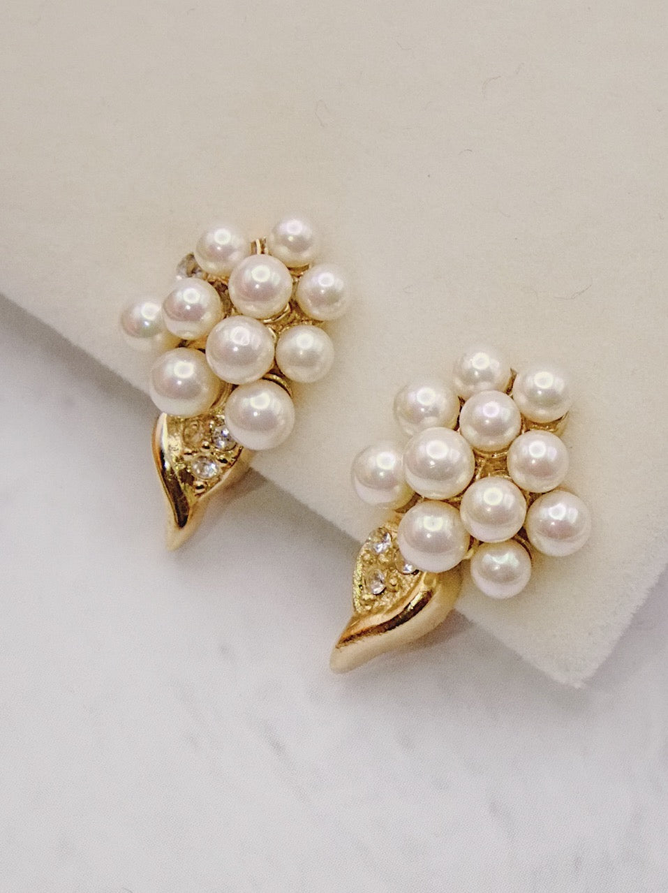 Trifari Rhinestone Faux Pearl Cluster Earrings - Ruby Lane
