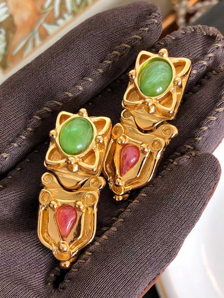 Guy Laroche ornamental gold drop earrings (Vintage)