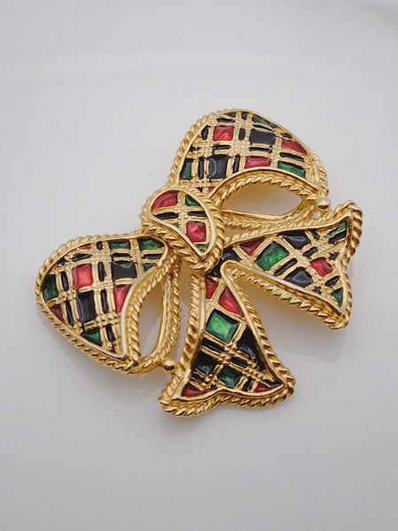 Vintage Butler & Wilson BW tartan raffia bow brooch | on slowness