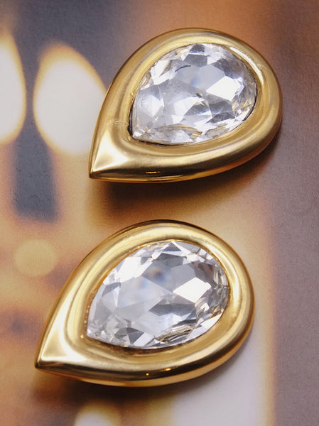 Vintage Butler & Wilson gold and crystal teardrop earrings | on slowness