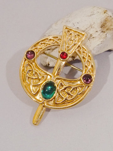 Celtic multi colour cabochon brooch (vintage)
